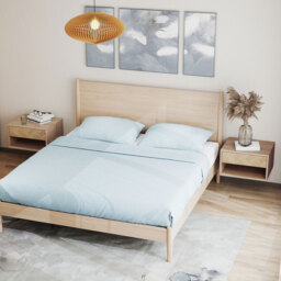 HOMCOM Set of Two Floating Bedside Tables - Natural Wood Finish - thumbnail 9