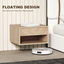 HOMCOM Set of Two Floating Bedside Tables - Natural Wood Finish - thumbnail 5