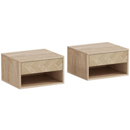HOMCOM Set of Two Floating Bedside Tables - Natural Wood Finish