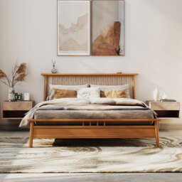 HOMCOM Set of Two Floating Bedside Tables - Natural Wood Finish - thumbnail 8