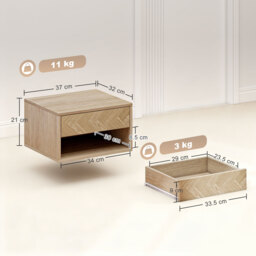 HOMCOM Set of Two Floating Bedside Tables - Natural Wood Finish - thumbnail 3