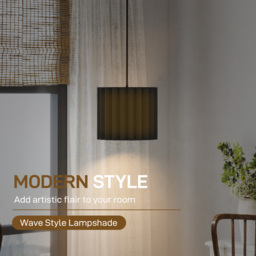 HOMCOM Linen Pendant Light, Modern Wave Ceiling Light Shade, E27 Lampshade for Living Room, Bedroom, Kitchen, Hallway, Black - thumbnail 4