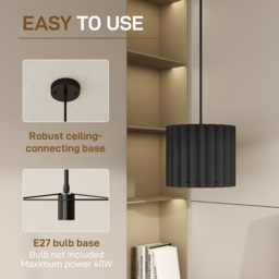 HOMCOM Linen Pendant Light, Modern Wave Ceiling Light Shade, E27 Lampshade for Living Room, Bedroom, Kitchen, Hallway, Black - thumbnail 5