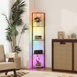 HOMCOM RGB Standing Lamp with Shelves, LED Floor Lamp with Multiple Lighting Modes, LED Floor Lamp with Remote Control, Rustic Brown - Aosom UK - thumbnail 9