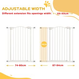 PawHut Adjustable Pet Safety Gate: No-Drill Installation, Auto-Close Feature for Doorways, Crisp White, 74-94cm - Aosom UK - thumbnail 8