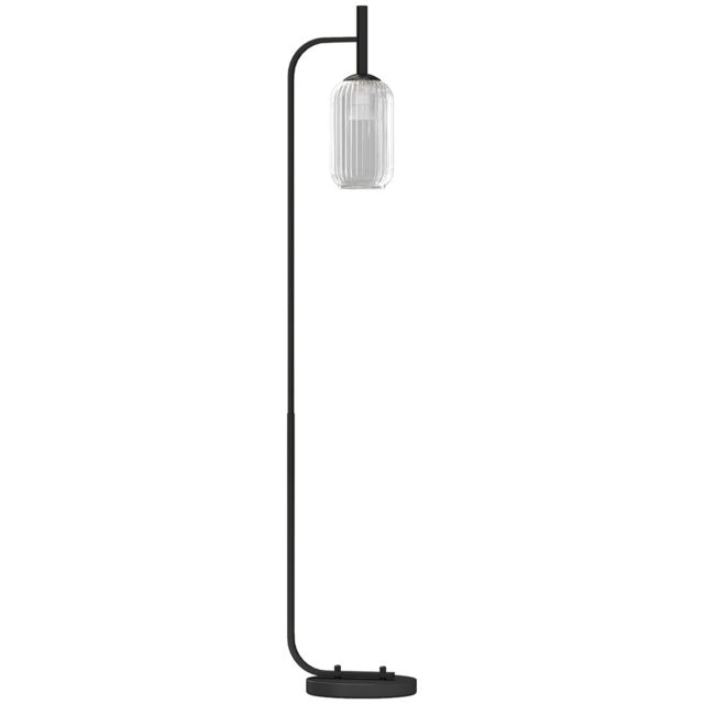 HOMCOM Floor Lamp for Living Room with Glass Lampshade, Modern Standing Lamp with Foot Switch for Bedroom, Bulb not Included, Black - image 1