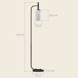 HOMCOM Floor Lamp for Living Room with Glass Lampshade, Modern Standing Lamp with Foot Switch for Bedroom, Bulb not Included, Black - thumbnail 3