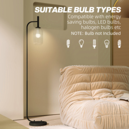 HOMCOM Floor Lamp for Living Room with Glass Lampshade, Modern Standing Lamp with Foot Switch for Bedroom, Bulb not Included, Black - thumbnail 7