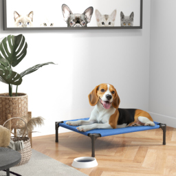 PawHut Medium Elevated Dog Bed, Portable with Metal Frame, Comfortable Raised Pet Bed, Blue, Perfect for Outdoor Use - Aosom UK - thumbnail 2
