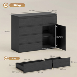 HOMCOM Modern Sideboard, Sideboard Storage Cabinet with 5 Drawers, Adjustable Shelf, Soft-Close Door, Black - thumbnail 3