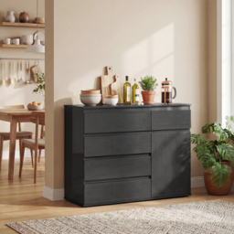 HOMCOM Modern Sideboard, Sideboard Storage Cabinet with 5 Drawers, Adjustable Shelf, Soft-Close Door, Black - thumbnail 9