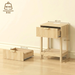 HOMCOM Modern Fluted Nightstand Set of 2, Bedside Table with Charging Station, Drawer and Open Shelf for Bedroom, Oak - thumbnail 3