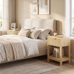 HOMCOM Modern Fluted Nightstand Set of 2, Bedside Table with Charging Station, Drawer and Open Shelf for Bedroom, Oak - thumbnail 9