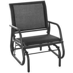 Outsunny Outdoor Gliding Swing Chair Garden Seat w/ Mesh Seat Curved Back Steel Frame Armrests Comfortable Lounge Furniture Dark Grey Black - thumbnail 1