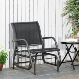 Outsunny Outdoor Gliding Swing Chair Garden Seat w/ Mesh Seat Curved Back Steel Frame Armrests Comfortable Lounge Furniture Dark Grey Black - thumbnail 4