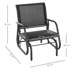 Outsunny Outdoor Gliding Swing Chair Garden Seat w/ Mesh Seat Curved Back Steel Frame Armrests Comfortable Lounge Furniture Dark Grey Black - thumbnail 3