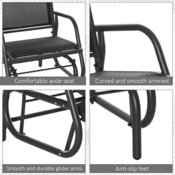 Outsunny Outdoor Gliding Swing Chair Garden Seat w/ Mesh Seat Curved Back Steel Frame Armrests Comfortable Lounge Furniture Dark Grey Black - thumbnail 7