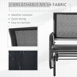 Outsunny Outdoor Gliding Swing Chair Garden Seat w/ Mesh Seat Curved Back Steel Frame Armrests Comfortable Lounge Furniture Dark Grey Black - thumbnail 6