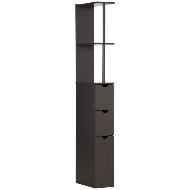 HOMCOM Tall Bathroom Cabinet, Freestanding Bathroom Storage Cabinet with 2-Tier Shelf and Drawers, Narrow Cupboard Storage Unit, Brown - image 1