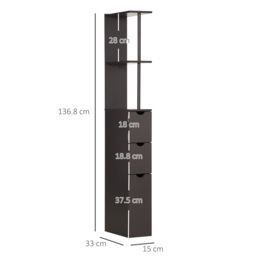 HOMCOM Tall Bathroom Cabinet, Freestanding Bathroom Storage Cabinet with 2-Tier Shelf and Drawers, Narrow Cupboard Storage Unit, Brown - thumbnail 3