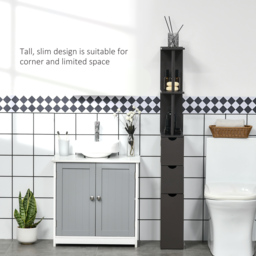 HOMCOM Tall Bathroom Cabinet, Freestanding Bathroom Storage Cabinet with 2-Tier Shelf and Drawers, Narrow Cupboard Storage Unit, Brown - thumbnail 5
