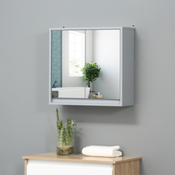 HOMCOM Bathroom Wall Cabinet with Mirror, Adjustable Shelf, Cushioned Door with Quiet Close, for Bathroom or Bedroom Vanity, Grey - Aosom UK - thumbnail 9