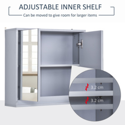 HOMCOM Bathroom Wall Cabinet with Mirror, Adjustable Shelf, Cushioned Door with Quiet Close, for Bathroom or Bedroom Vanity, Grey - Aosom UK - thumbnail 4