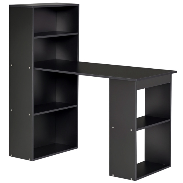 HOMCOM 120cm Modern Computer Desk Bookshelf Writing Table Workstation PC Laptop Study Home Office 6 Shelves Black - Aosom UK - image 1