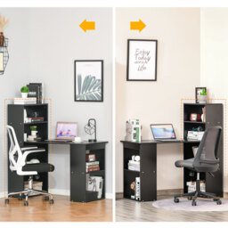 HOMCOM 120cm Modern Computer Desk Bookshelf Writing Table Workstation PC Laptop Study Home Office 6 Shelves Black - Aosom UK - thumbnail 7