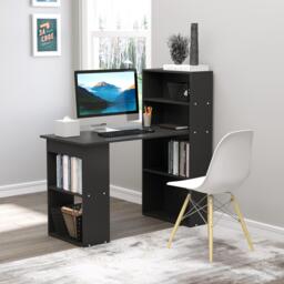 HOMCOM 120cm Modern Computer Desk Bookshelf Writing Table Workstation PC Laptop Study Home Office 6 Shelves Black - Aosom UK - thumbnail 2