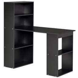 HOMCOM 120cm Modern Computer Desk Bookshelf Writing Table Workstation PC Laptop Study Home Office 6 Shelves Black - Aosom UK - thumbnail 1