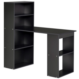HOMCOM 120cm Modern Computer Desk Bookshelf Writing Table Workstation PC Laptop Study Home Office 6 Shelves Black - Aosom UK