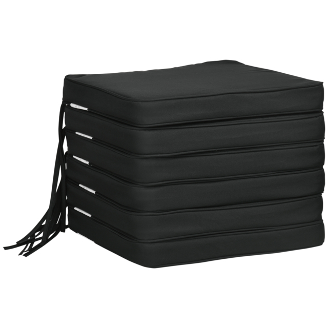 Outsunny Garden Chair Cushions, Set of 6, Dining Seat Pads with Straps, Removable for Indoor/Outdoor Use, Black - Aosom UK - image 1
