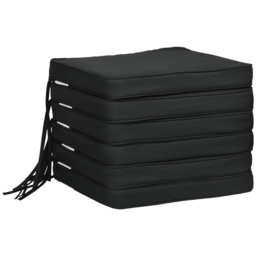 Outsunny Garden Chair Cushions, Set of 6, Dining Seat Pads with Straps, Removable for Indoor/Outdoor Use, Black - Aosom UK - thumbnail 1
