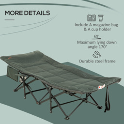 Outsunny Sun Lounger Foldable, Padded Patio Camping Bed with Adjustable 170 Recline & Accessories, Grey - Aosom UK - thumbnail 6