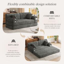 Convertible Sofa Bed with Metal Frame and High-Density Foam, 2-Seater Sleeper Sofa with High Backrest, 168L x 80W x 81H cm, Dark Gray - Aosom UK - thumbnail 7