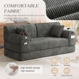 Convertible Sofa Bed with Metal Frame and High-Density Foam, 2-Seater Sleeper Sofa with High Backrest, 168L x 80W x 81H cm, Dark Gray - Aosom UK - thumbnail 5
