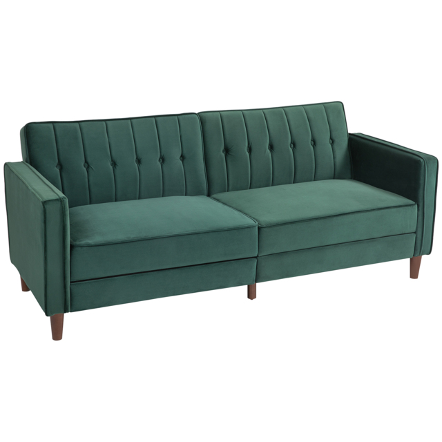 HOMCOM Velvet-Feel Three-Seater Sofa Bed - Green - Aosom UK - image 1