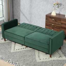 HOMCOM Velvet-Feel Three-Seater Sofa Bed - Green - Aosom UK - thumbnail 7