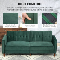 HOMCOM Velvet-Feel Three-Seater Sofa Bed - Green - Aosom UK - thumbnail 6
