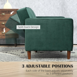 HOMCOM Velvet-Feel Three-Seater Sofa Bed - Green - Aosom UK - thumbnail 5