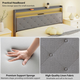 HOMCOM Floating Bed Frame, Upholstered 5ft King Size Bed, Platform Bed with RGB LED Lights and Charging Station, Grey - thumbnail 8