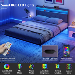 HOMCOM Floating Bed Frame, Upholstered 5ft King Size Bed, Platform Bed with RGB LED Lights and Charging Station, Grey - thumbnail 6