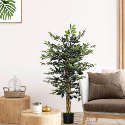 HOMCOM Verdant Oasis: Lifelike 130cm Ficus Tree in Pot, Realistic Foliage for Indoor & Outdoor Decor, Lush Green - Aosom UK - thumbnail 2
