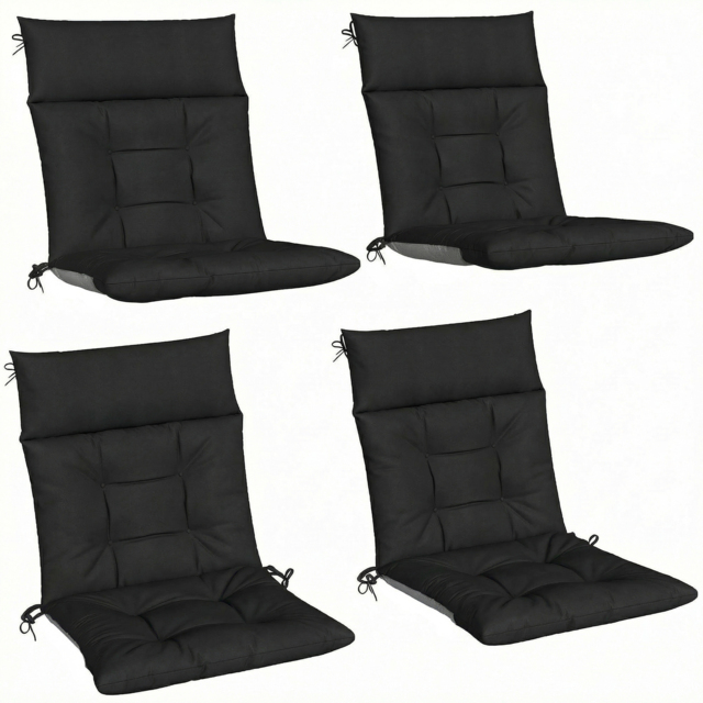 Outsunny Patio Chair Cushions Set of 4, Waterproof Non-Slip Lounge Chair Cushions, 112x53cm, Black - image 1