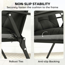 Outsunny Patio Chair Cushions Set of 4, Waterproof Non-Slip Lounge Chair Cushions, 112x53cm, Black - thumbnail 6
