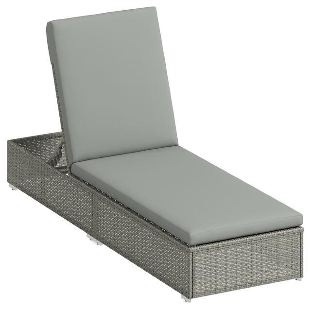 Outsunny Rattan Sun Lounger, Five-Position Reclining Garden Lounger Bed with Cushion, Light Grey - image 1