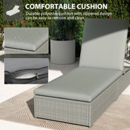 Outsunny Rattan Sun Lounger, Five-Position Reclining Garden Lounger Bed with Cushion, Light Grey - thumbnail 5