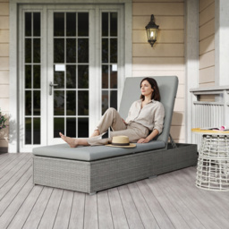 Outsunny Rattan Sun Lounger, Five-Position Reclining Garden Lounger Bed with Cushion, Light Grey - thumbnail 8