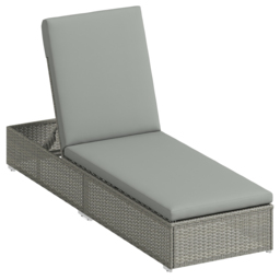 Outsunny Rattan Sun Lounger, Five-Position Reclining Garden Lounger Bed with Cushion, Light Grey - thumbnail 1